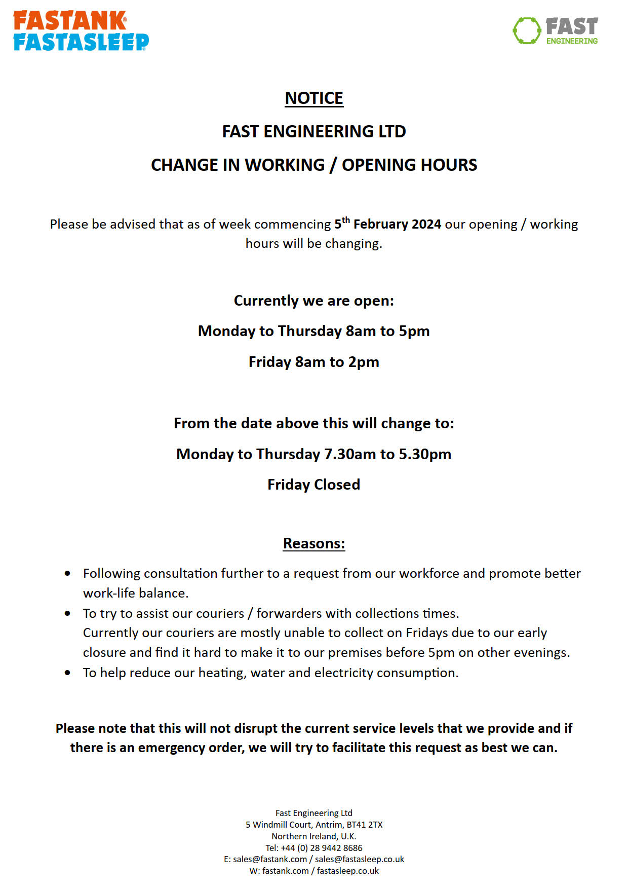 FEL Notice Change in Working Hours2
