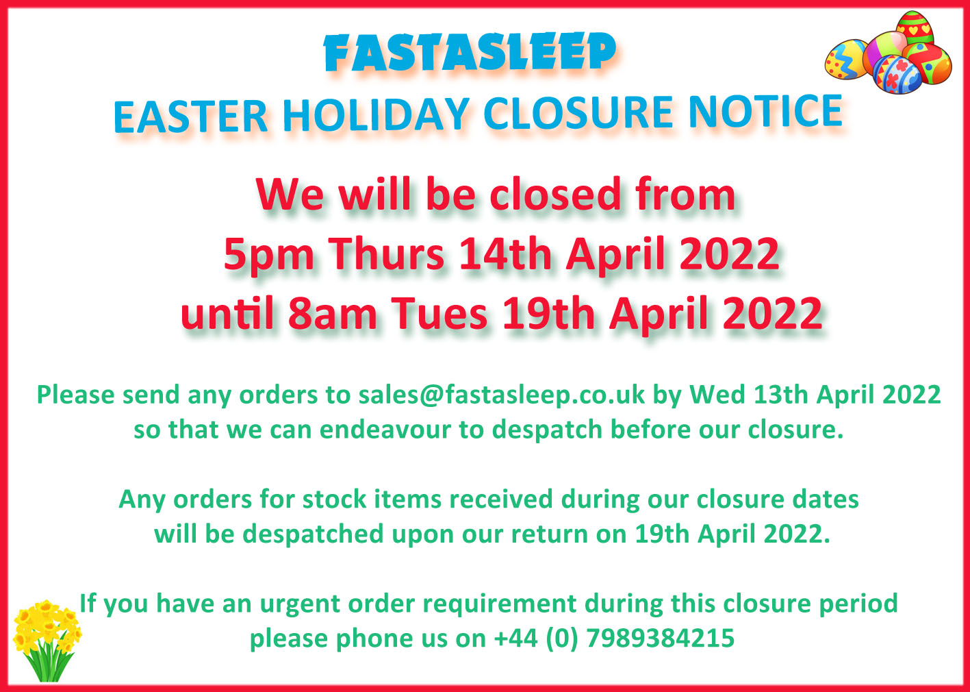 Holiday closure notice FP Easter 2022