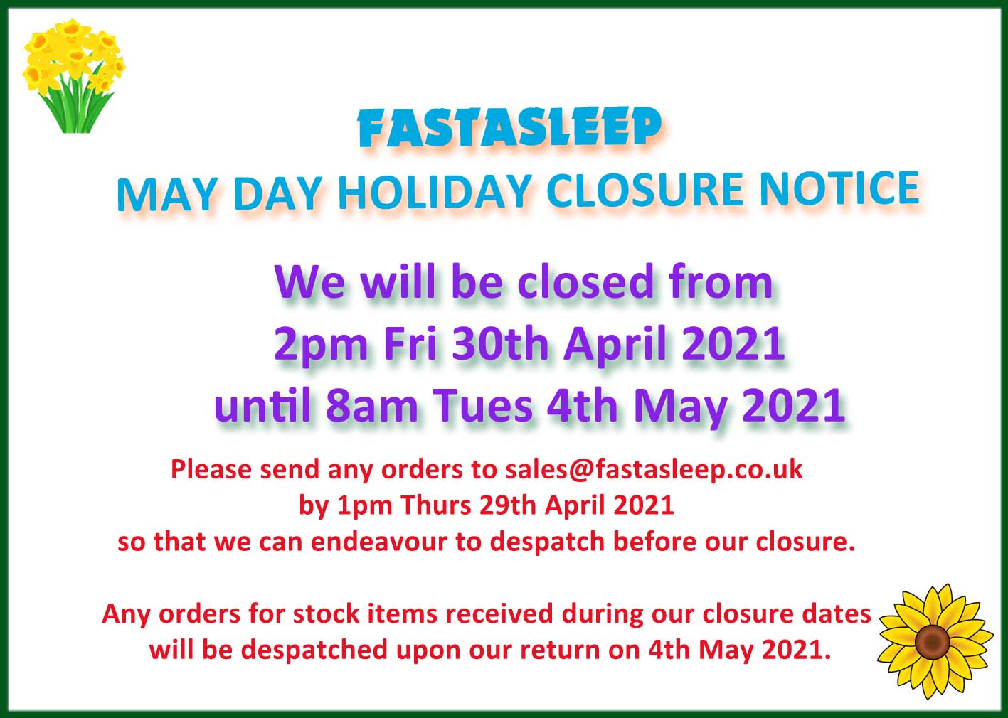 Holiday closure notice FP May Day 2021